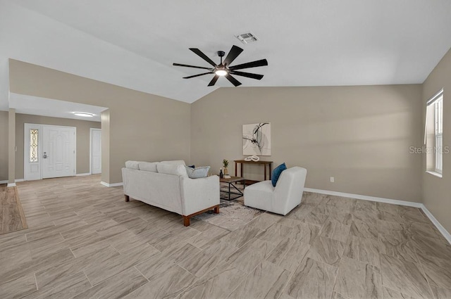 10545 Parkway Dr, Clermont, FL 34711 - living area featuring lofted ceiling, baseboards, and ceiling fan