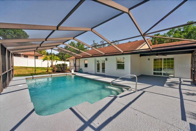 10545 Parkway Dr, Clermont, FL 34711 - view of pool featuring a patio area, french doors, a ceiling fan, and a lanai