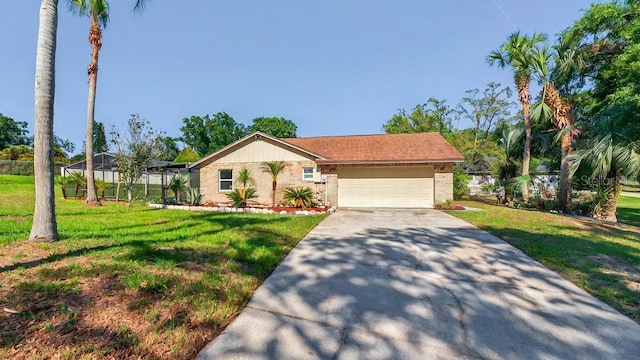 10545 Parkway Dr, Clermont, FL 34711 - single story home featuring brick siding, driveway, a garage, and a front yard