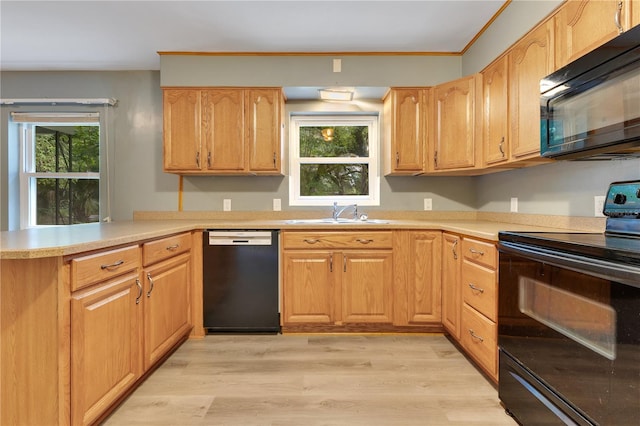 12046 SE 135th Ave, Ocklawaha, FL 32179 - kitchen featuring black appliances, a sink, light wood-type flooring, and light countertops