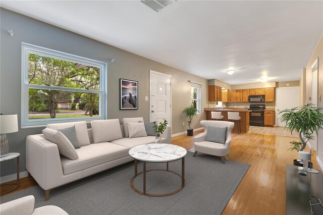 12046 SE 135th Ave, Ocklawaha, FL 32179 - living area featuring light wood-style floors and baseboards