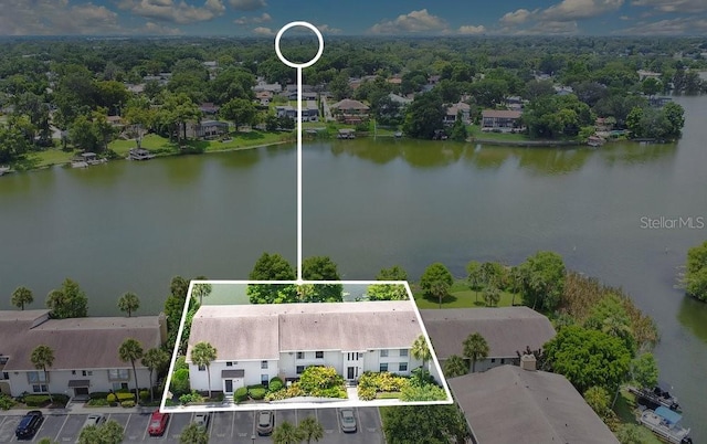 200 Maitland Ave Unit 122, Altamonte Springs, FL 32701 - aerial perspective of suburban area with a large body of water and property parcel outlined