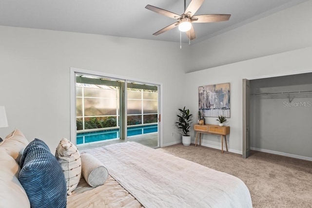 25 Reflections Village Dr, Ormond Beach, FL 32174 - carpeted bedroom with vaulted ceiling, baseboards, a ceiling fan, and a closet
