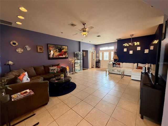 10075 SW 91st Pl, Ocala, FL 34481 - living room featuring ceiling fan, light tile patterned floors, and recessed lighting