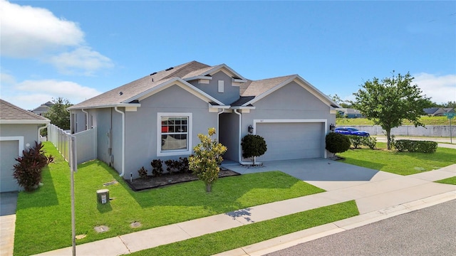 view of front of home featuring stucco siding, an attached garage, concrete driveway, and roof with shingles