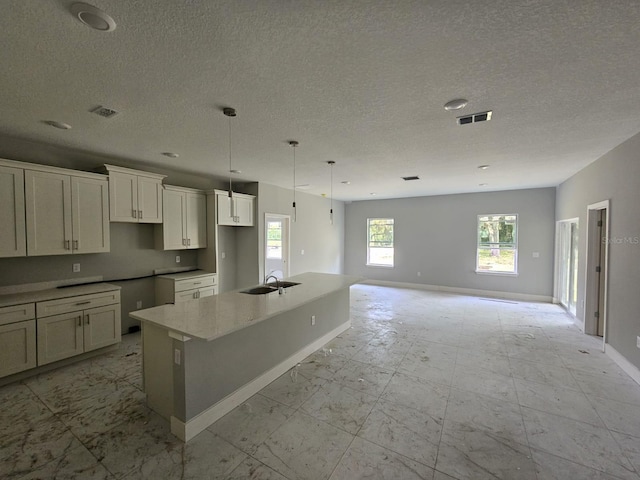 141 W G H Washington St, Apopka, FL 32703 - kitchen with a spacious island, a textured ceiling, baseboards, a sink, and white cabinetry