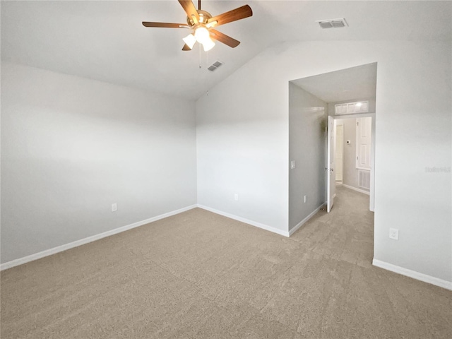 3737 Plainview Dr, Orlando, FL 32824 - unfurnished room featuring light colored carpet, vaulted ceiling, a ceiling fan, and baseboards