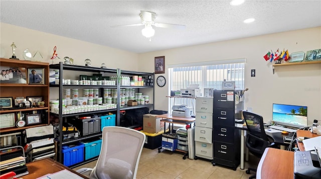 11257 Dacre Ln, Orlando, FL 32824 - tiled office featuring ceiling fan and a textured ceiling