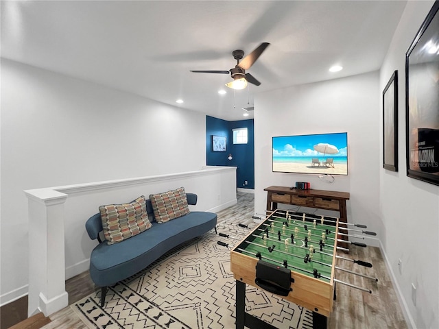 454 Captiva Dr, Davenport, FL 33896 - rec room featuring ceiling fan, wood finished floors, recessed lighting, and baseboards