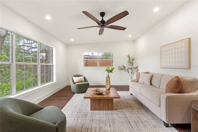 1401 Canberra Ave, Orlando, FL 32806 - living area featuring wood finished floors, recessed lighting, a ceiling fan, and baseboards