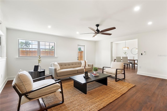 1401 Canberra Ave, Orlando, FL 32806 - living room with plenty of natural light, dark wood-style flooring, ceiling fan, recessed lighting, and baseboards