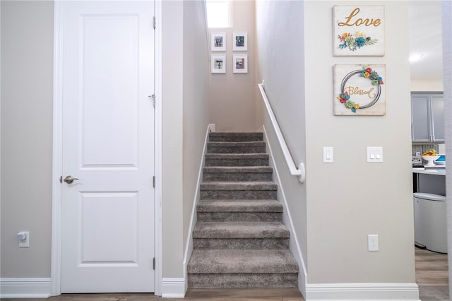 12133 Bracco St, Winter Garden, FL 34787 - stairs featuring baseboards and wood finished floors