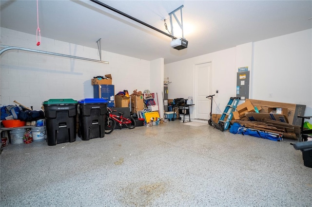12133 Bracco St, Winter Garden, FL 34787 - garage featuring electric panel, a garage door opener, and concrete block wall