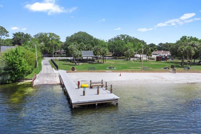 303 S Sweetwater Blvd, Longwood, FL 32779 - dock area featuring a water view, a lawn, a gazebo, and view of scattered trees
