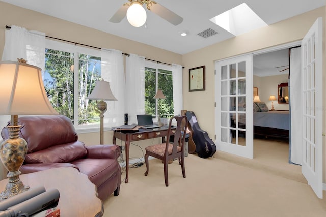 303 S Sweetwater Blvd, Longwood, FL 32779 - office space with carpet flooring, a skylight, ceiling fan, french doors, and recessed lighting