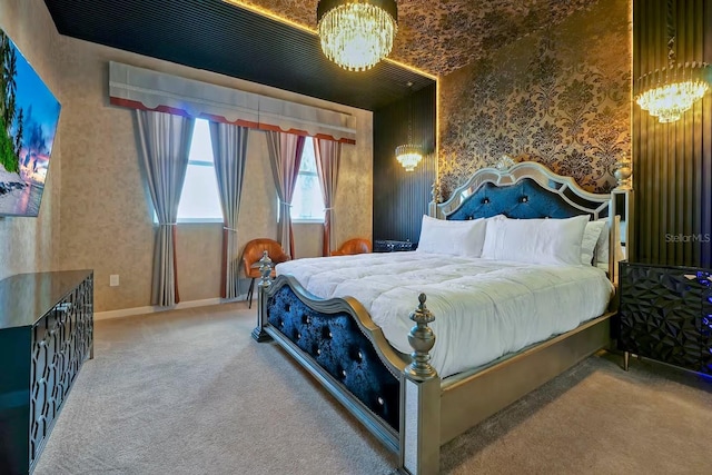 4441 Ganesha Loop, Kissimmee, FL 34746 - carpeted bedroom with wallpapered walls, a chandelier, and baseboards