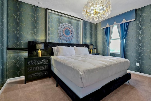 4441 Ganesha Loop, Kissimmee, FL 34746 - carpeted bedroom featuring wallpapered walls, a chandelier, and baseboards