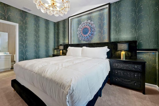 4441 Ganesha Loop, Kissimmee, FL 34746 - bedroom featuring carpet, wallpapered walls, and a chandelier