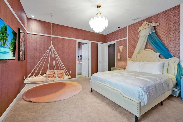 4441 Ganesha Loop, Kissimmee, FL 34746 - carpeted bedroom featuring a chandelier and wallpapered walls