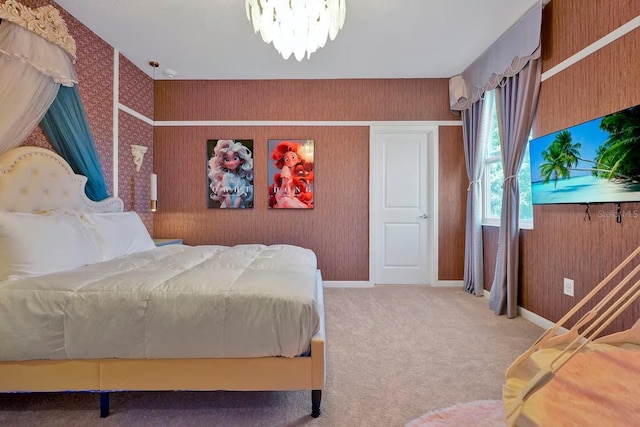 4441 Ganesha Loop, Kissimmee, FL 34746 - bedroom featuring carpet floors, wallpapered walls, a chandelier, and baseboards