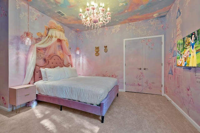 4441 Ganesha Loop, Kissimmee, FL 34746 - carpeted bedroom with a chandelier and baseboards
