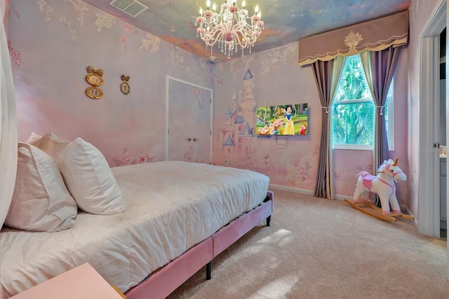 4441 Ganesha Loop, Kissimmee, FL 34746 - bedroom featuring a chandelier, carpet, and baseboards