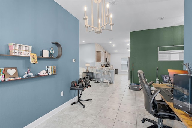 503 Meadow Pointe Dr, Haines City, FL 33844 - office area featuring a chandelier, light tile patterned floors, baseboards, and recessed lighting