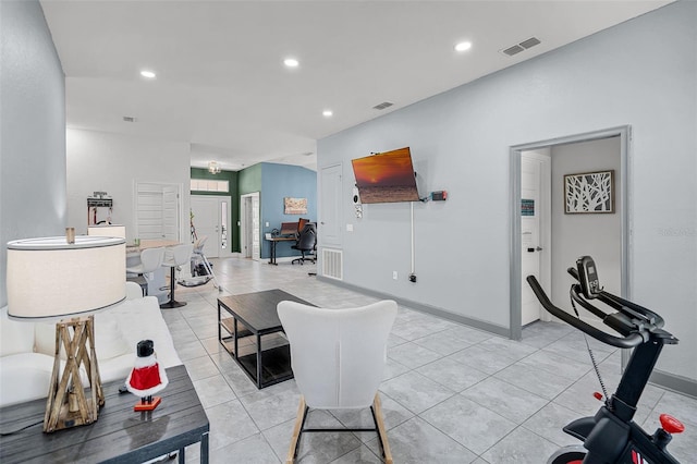 503 Meadow Pointe Dr, Haines City, FL 33844 - living area featuring recessed lighting, light tile patterned floors, french doors, and baseboards