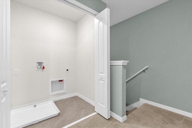 1555 Dawnview Way, Kissimmee, FL 34744 - clothes washing area featuring electric dryer hookup, carpet, hookup for a washing machine, and baseboards