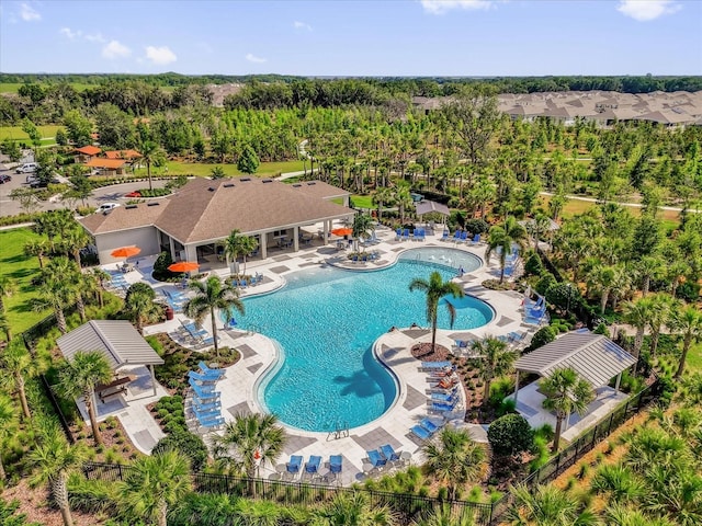 1555 Dawnview Way, Kissimmee, FL 34744 - community pool featuring a patio and fence