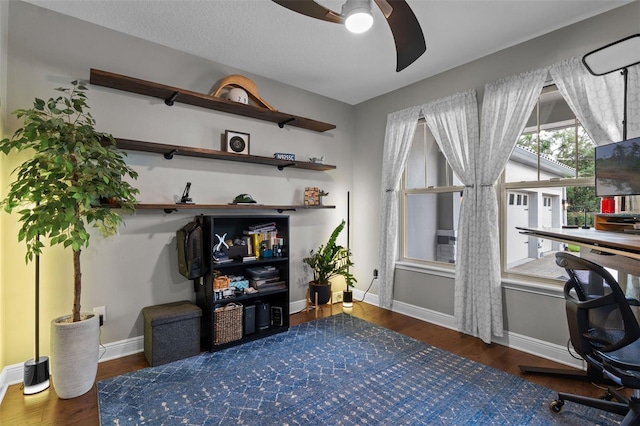 3865 W Stillwood Ln, Lake Mary, FL 32746 - home office with ceiling fan, baseboards, and wood finished floors