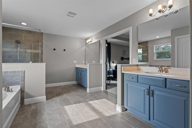 3865 W Stillwood Ln, Lake Mary, FL 32746 - full bath featuring vanity, a bath, tiled shower, recessed lighting, and baseboards