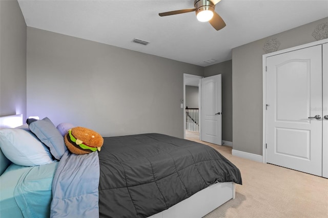 3865 W Stillwood Ln, Lake Mary, FL 32746 - bedroom featuring light colored carpet, ceiling fan, and baseboards