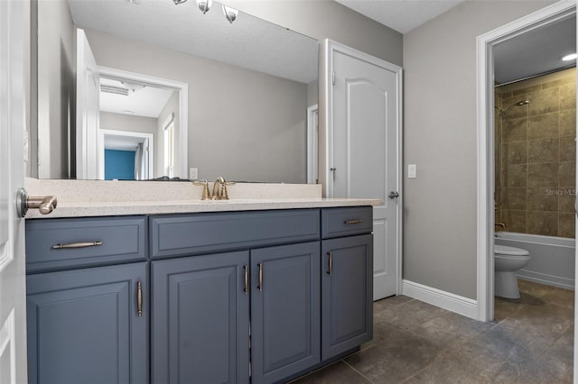 3865 W Stillwood Ln, Lake Mary, FL 32746 - full bathroom featuring vanity, tile patterned flooring, toilet, baseboards, and bathtub / shower combination