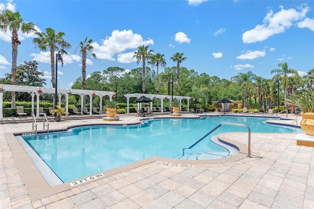 3561 Conroy Rd Unit 216, Orlando, FL 32839 - community pool featuring a pergola, a patio area, and view of wooded area