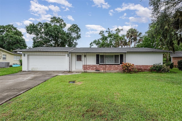 1322 Royal Birkdale Cir, Rockledge, FL 32955 - ranch-style house featuring brick siding, central AC, a garage, concrete driveway, and a front yard