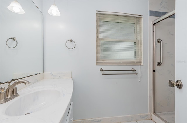 1322 Royal Birkdale Cir, Rockledge, FL 32955 - full bathroom with a shower stall, vanity, and baseboards