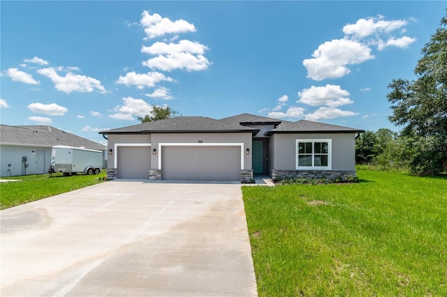506 Marion Oaks Trl, Ocala, FL 34473 - prairie-style home with stucco siding, stone siding, and an attached garage
