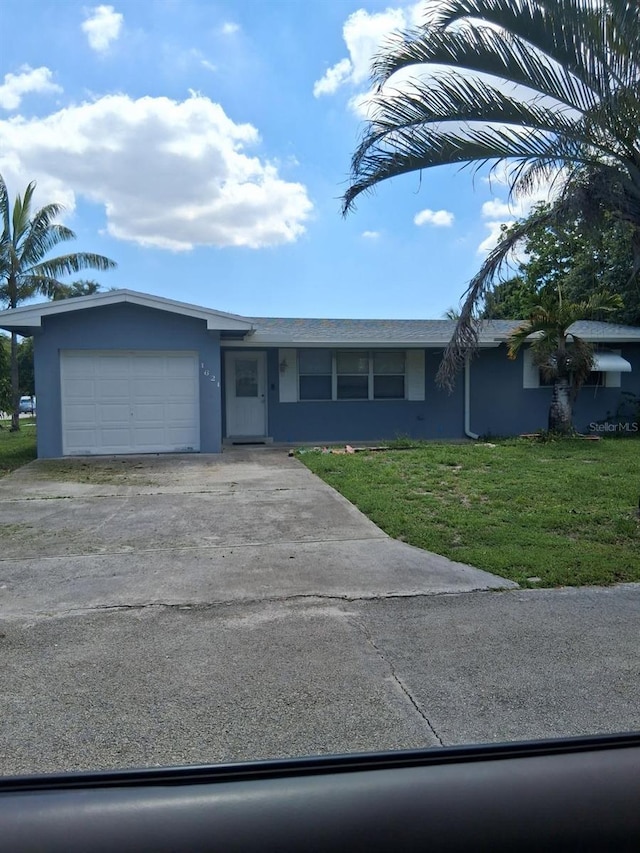 1621 NW 78th Way, Hollywood, FL 33024 - ranch-style house featuring stucco siding, an attached garage, a front lawn, and driveway