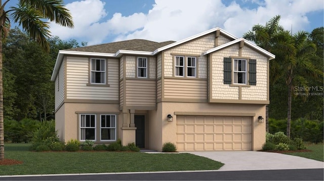 459 Puma Loop, Groveland, FL 34736 - view of front of home featuring stucco siding, a garage, driveway, and a front lawn