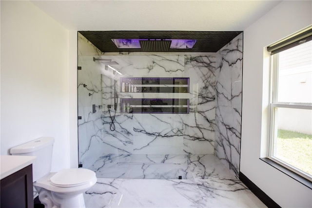 13851 Rushing Creek Run, Orlando, FL 32824 - bathroom featuring marble tiled flooring, healthy amount of natural light, a marble finish shower, and toilet