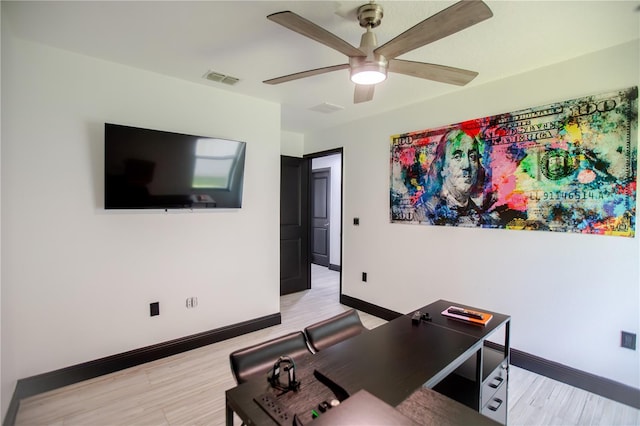 13851 Rushing Creek Run, Orlando, FL 32824 - office space with baseboards, a ceiling fan, and light wood-style flooring
