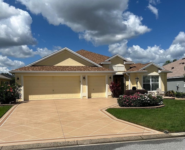 1121 Alcove Loop, The Villages, FL 32162 - single story home featuring stucco siding, an attached garage, driveway, and a front lawn