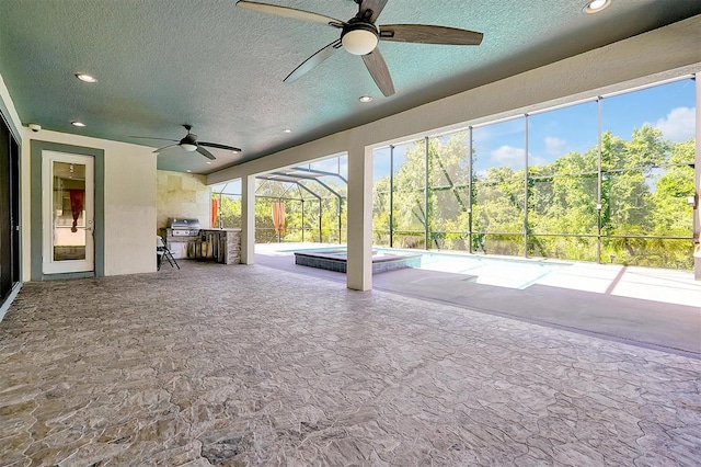 3844 Bowfin Trl, Kissimmee, FL 34746 - view of patio with a ceiling fan, a lanai, and a pool with connected hot tub