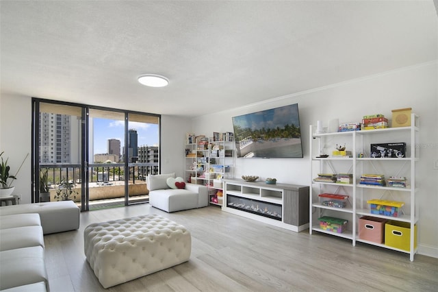 530 E Central Blvd Unit 803, Orlando, FL 32801 - living room featuring wood finished floors, expansive windows, and a textured ceiling