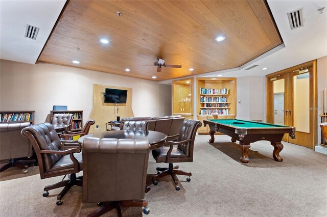530 E Central Blvd Unit 803, Orlando, FL 32801 - game room with carpet flooring, wood ceiling, recessed lighting, a ceiling fan, and pool table
