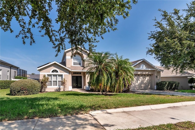 1201 Shelter Rock Rd, Orlando, FL 32835 - view of property hidden behind natural elements featuring a front lawn, stucco siding, concrete driveway, and a garage
