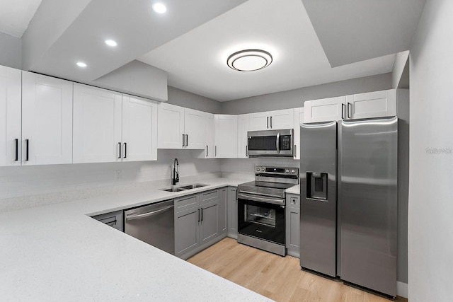 3926 Helena St NE, Saint Petersburg, FL 33703 - kitchen featuring stainless steel appliances, a sink, light wood finished floors, light countertops, and recessed lighting