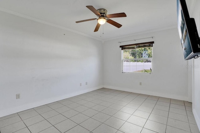 950 Gatewood Ct NE, Palm Bay, FL 32905 - spare room featuring crown molding, ceiling fan, baseboards, and light tile patterned floors