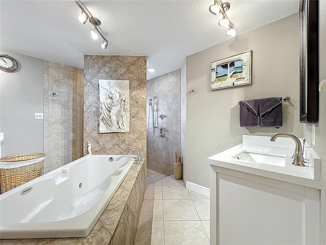 5127 Leeward Way, Orlando, FL 32809 - full bath with rail lighting, walk in shower, vanity, and tile patterned floors